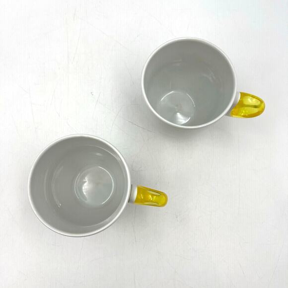 Guzzini Feeling Mugs With Yellow Plastic Handle Set of 2 Porcelain Cups - Picture 5 of 9